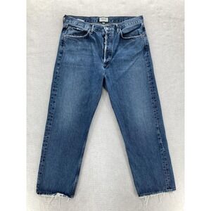 AGOLDE Jeans Womens 30 Blue Denim 90's Crop Raw Hem Button Fly Organic Cotton